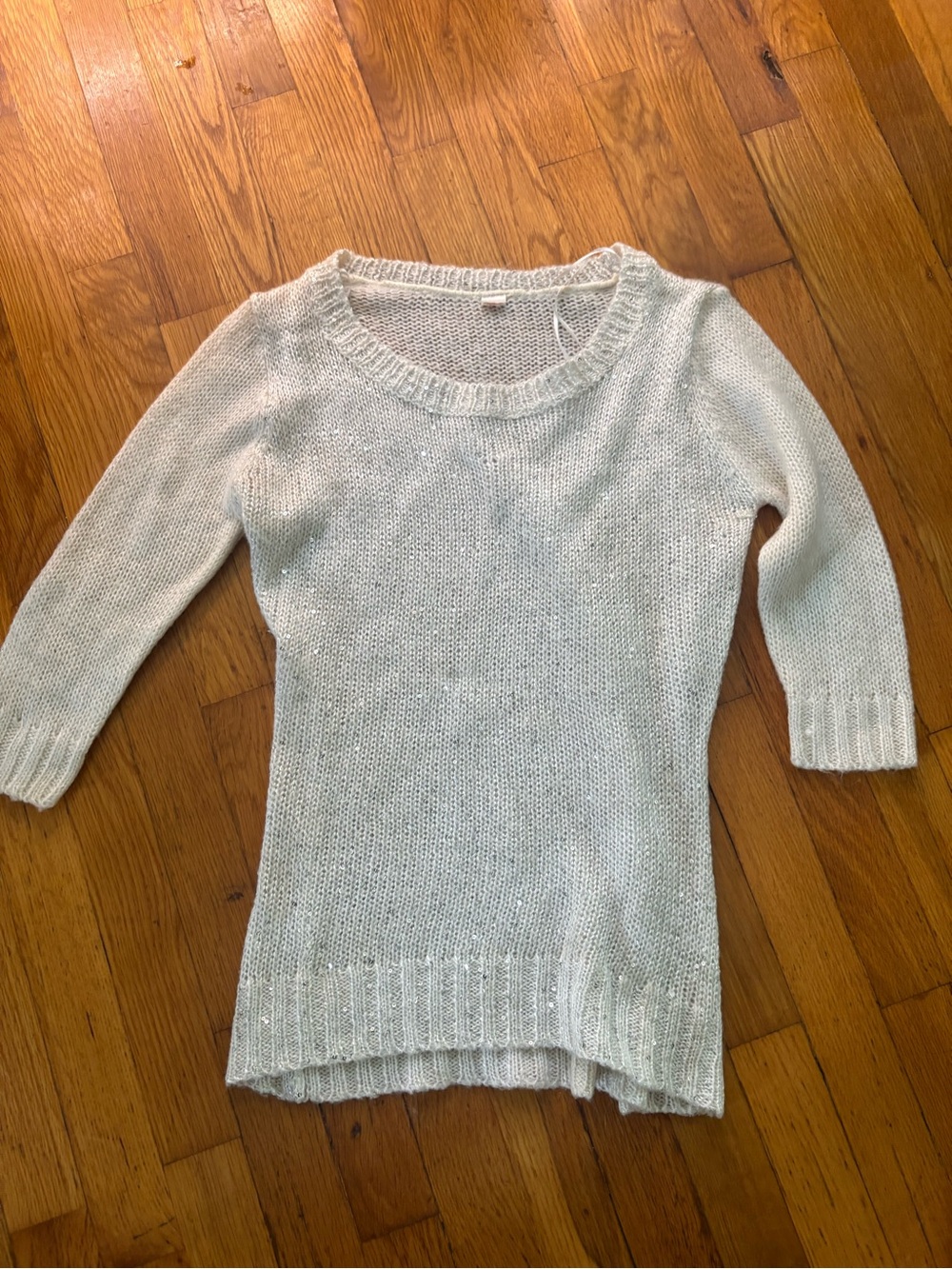 Boutique sparkle Cream Scoop Neck Lightweight Knit Sweater